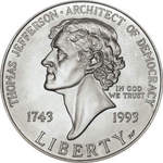 Thumb 1 dollar 1993 goda 250 let so dnya rozhdeniya tomasa dzheffersona